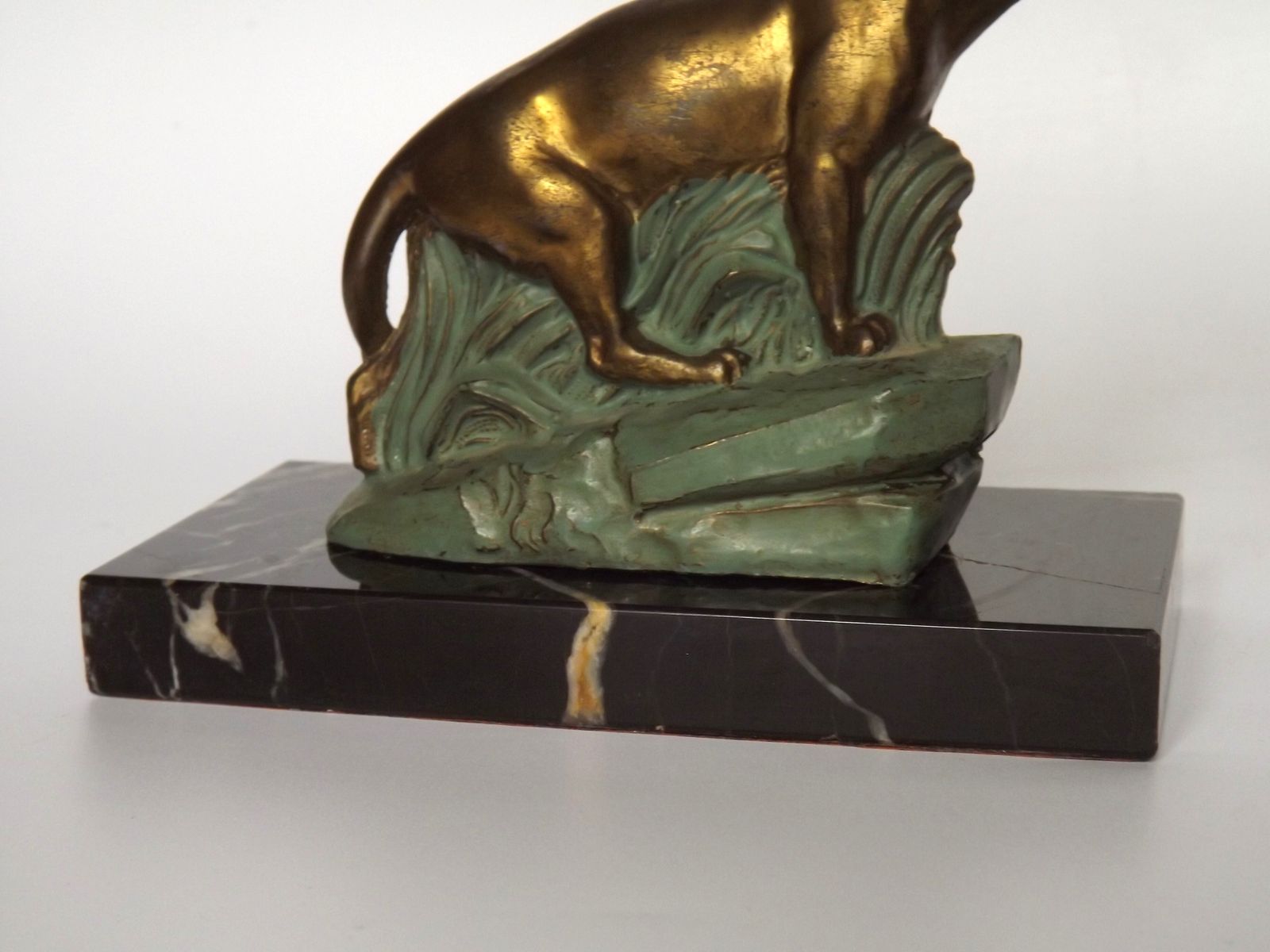 photo furniture French Art Deco Panther Book Ends   Marble And Metal Bookends