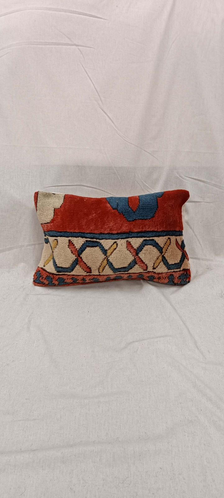 Vintage Pile Rug Cushioncover, Turkish Hand Knotted Geometric Design, 30 X 50 Cm photo vintage