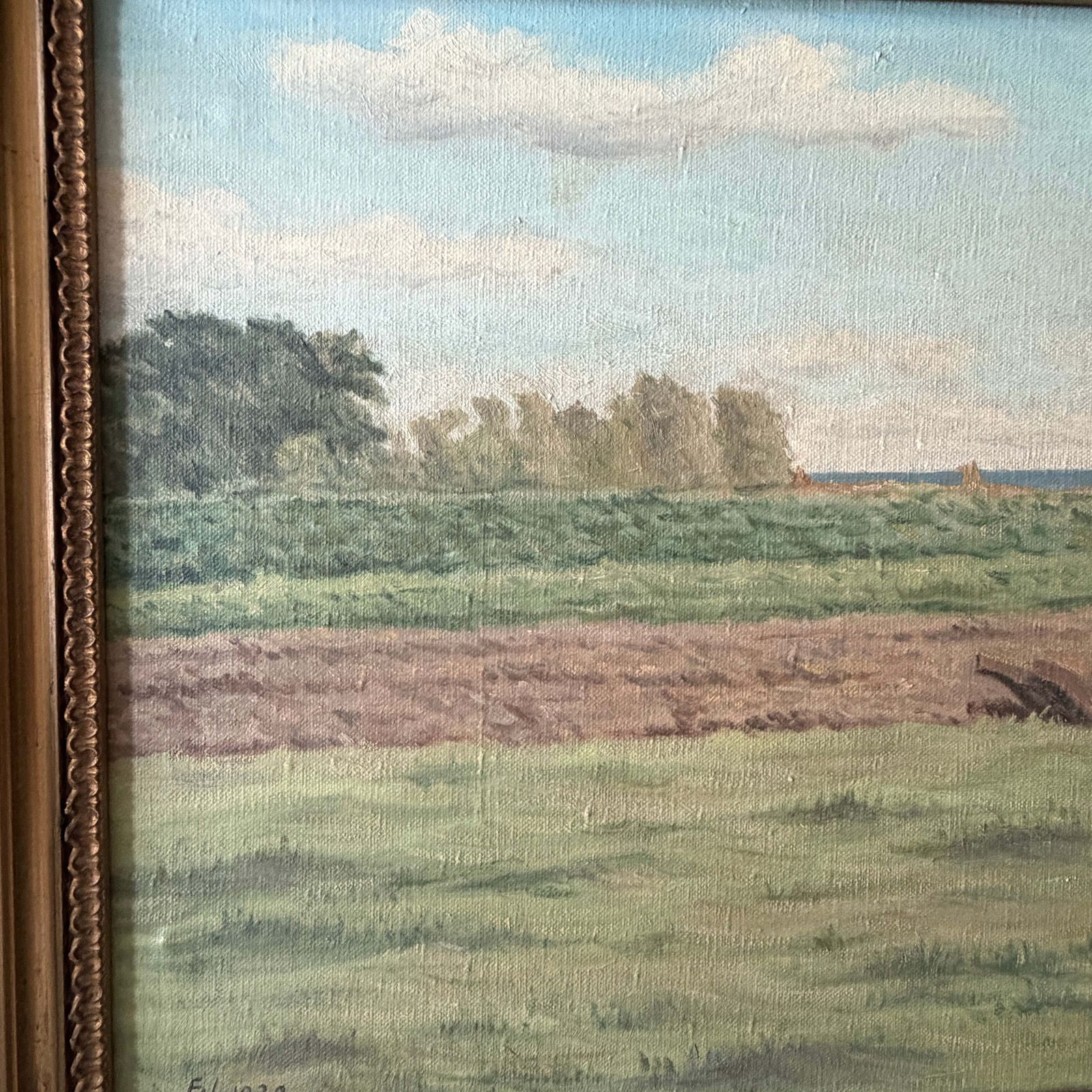 The Lonely Plough 1930. Vintage Zweeds olieschilderij. photo for sale