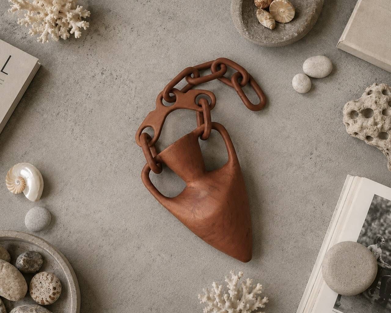 Hanging Wooden Amphora Vase, Bohemian 1970s Style photo vintage