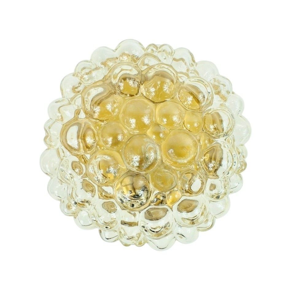 Large Mid Century Modern Amber Bubble Glass Ceiling Light By Helena Tynell For Limburg, Germany, 1960s
