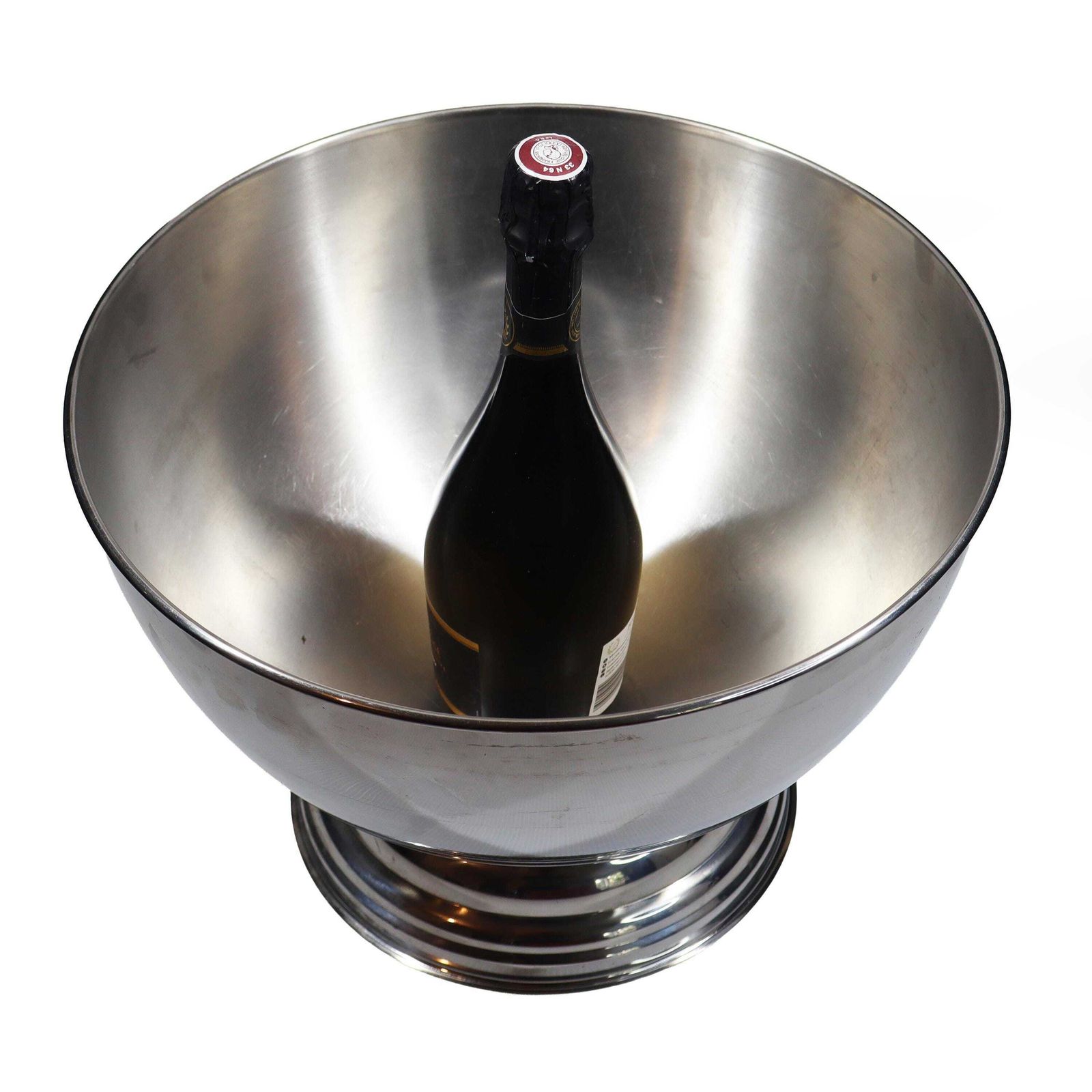 Seau à champagne vintage sur pied central en acier inoxydable poli miroir par Couzon photo 449.0