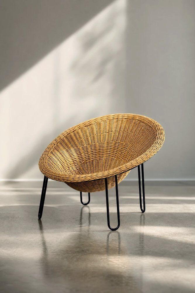 Vintage Italiaanse Modern Boho Rattan Bolvormige Schaalstoelen, ca. jaren 1950 photo vintage