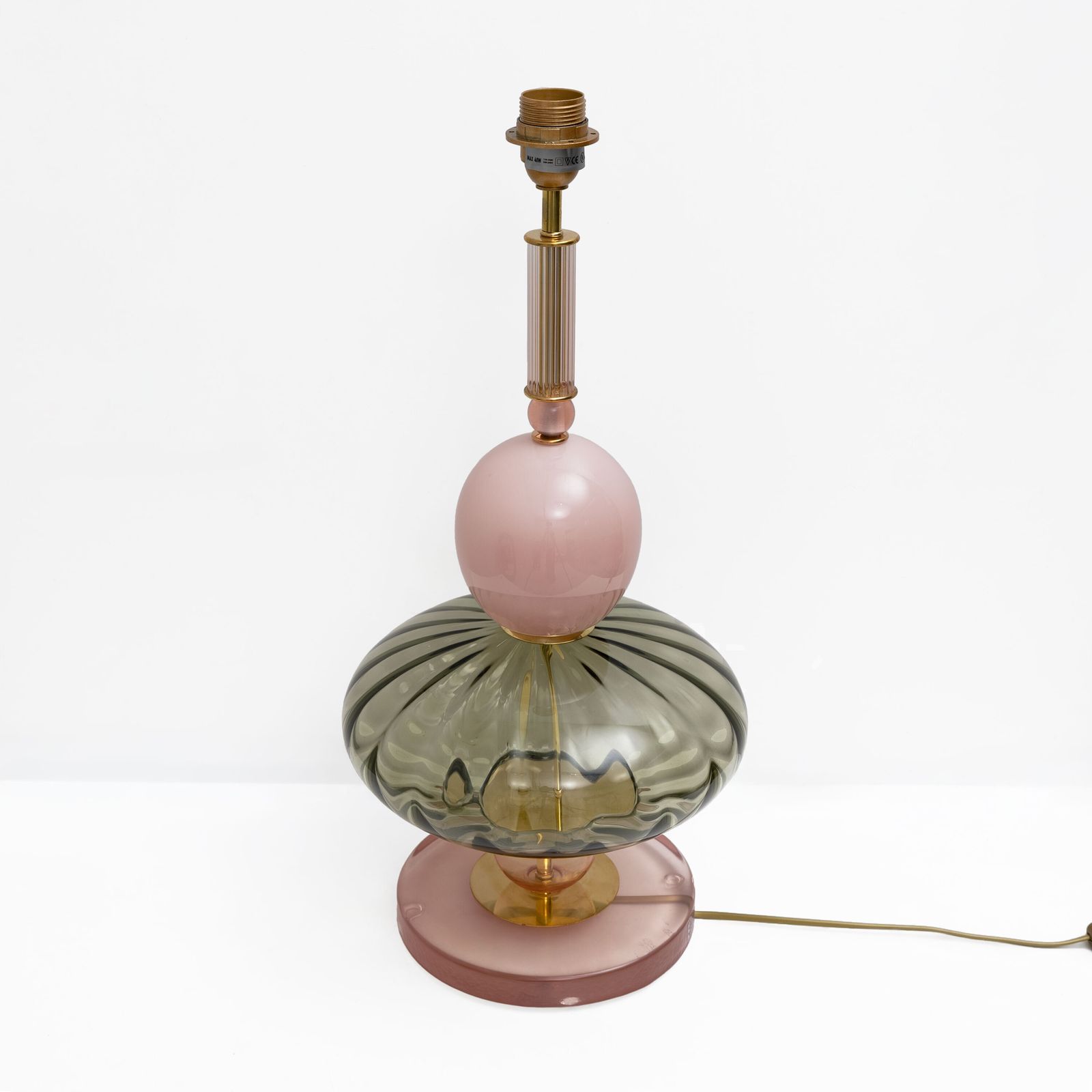 Pair Of Geometric Murano Glass Table Lamps In Pink And Grey, Sottsass Style photo for sale