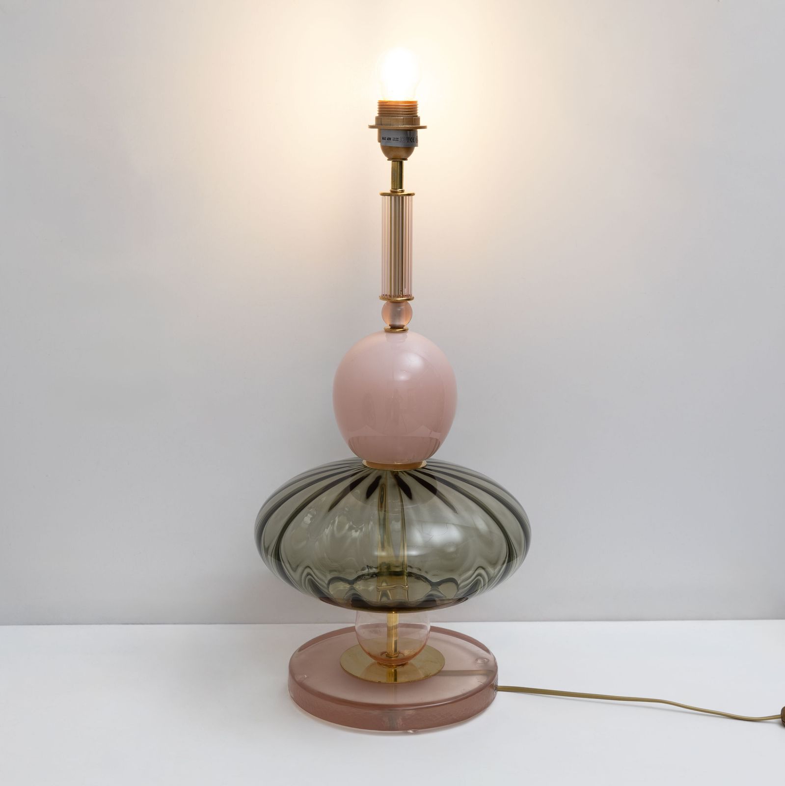 Pair Of Geometric Murano Glass Table Lamps In Pink And Grey, Sottsass Style photo 2745.0