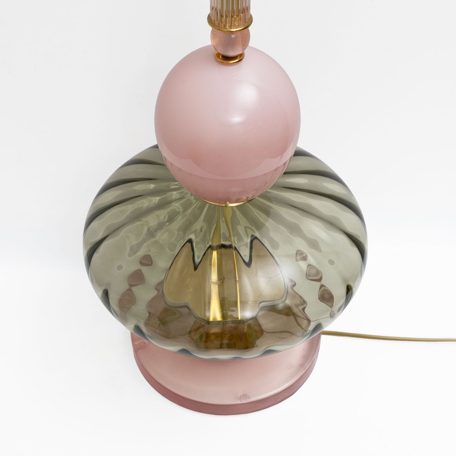 Pair Of Geometric Murano Glass Table Lamps In Pink And Grey, Sottsass Style photo vinterior