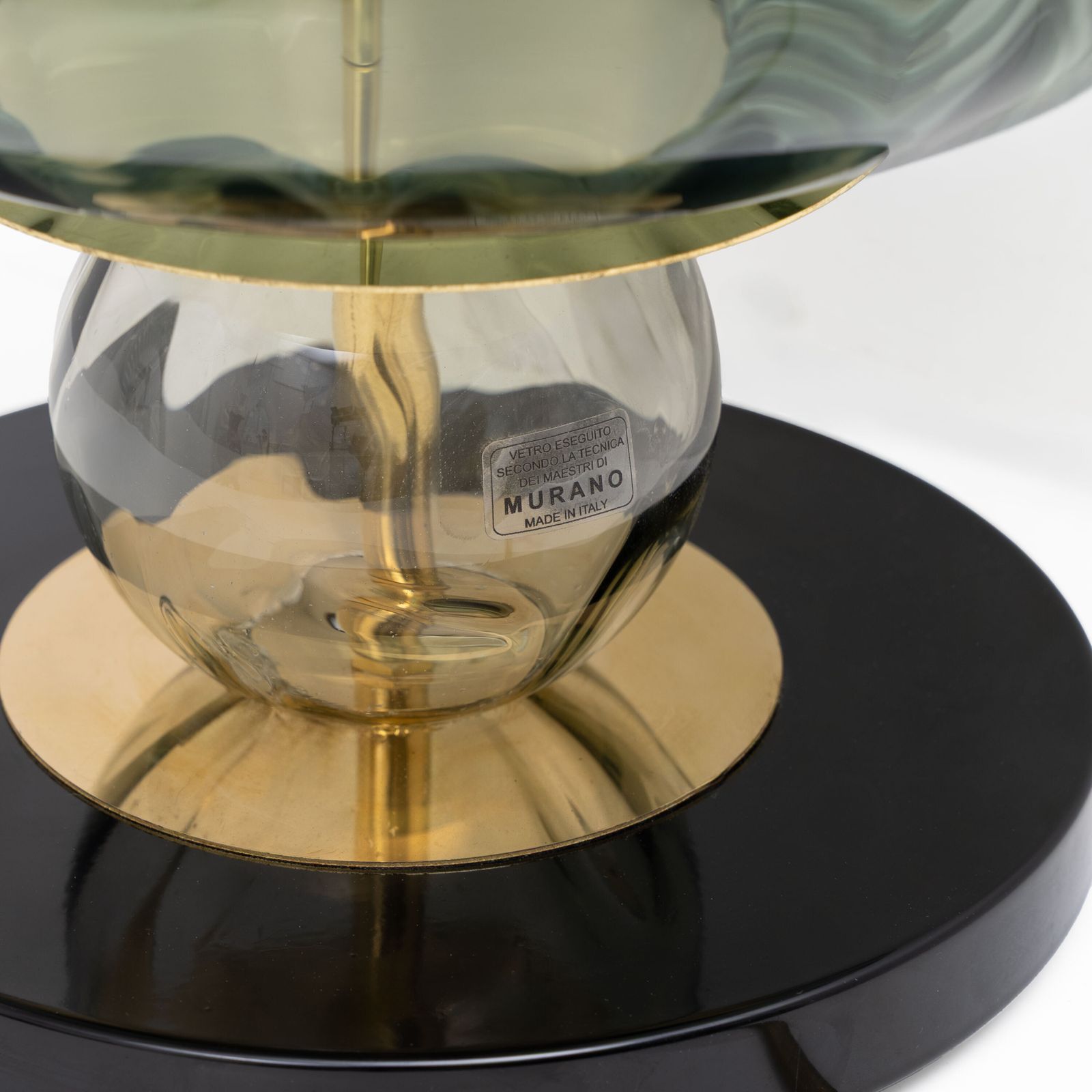 Paar Geometrische Murano Glazen Tafellampen in Groen en Wit, Sottsass Style photo buy