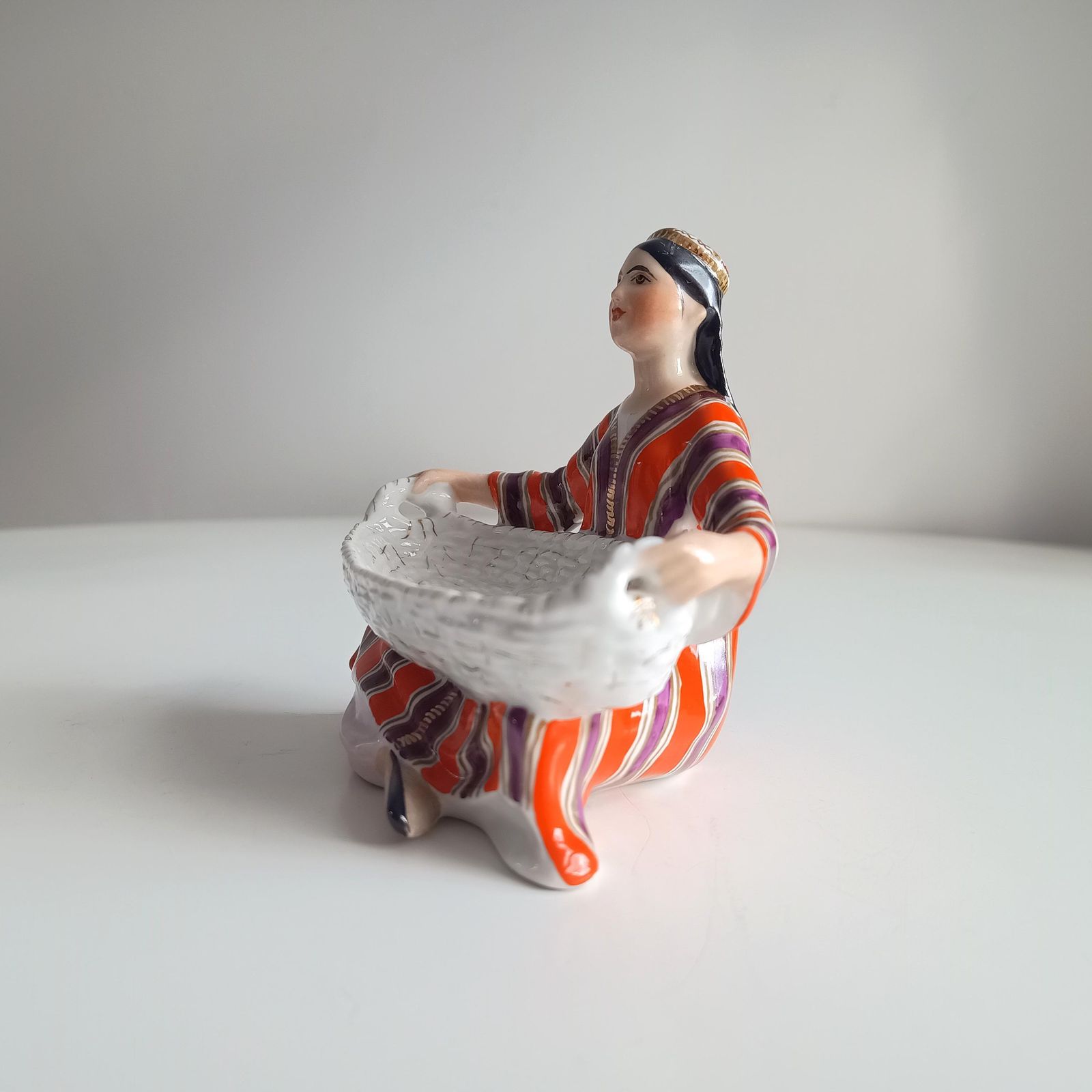 photo for sale Lomonosov Lfz Porcelain Figure Of Uzbek Girl With Basket, Sculptor G. Stolbova, Red Mark