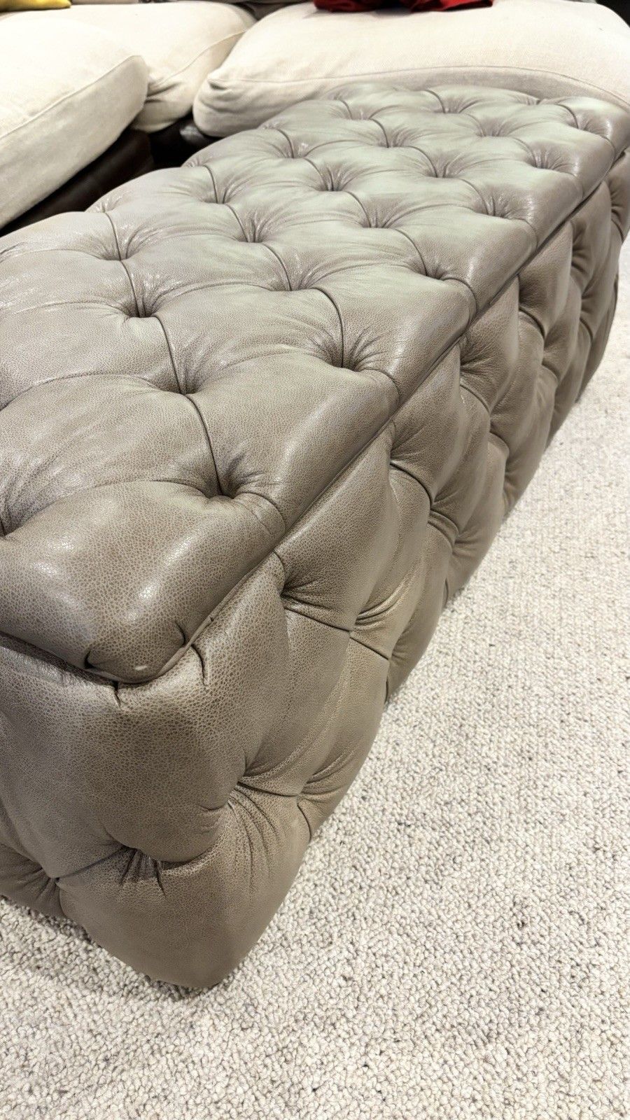 Chesterfield Tufted Faux Leather Banquette Bench Footstool Coffee Table /Beige photo Furniture