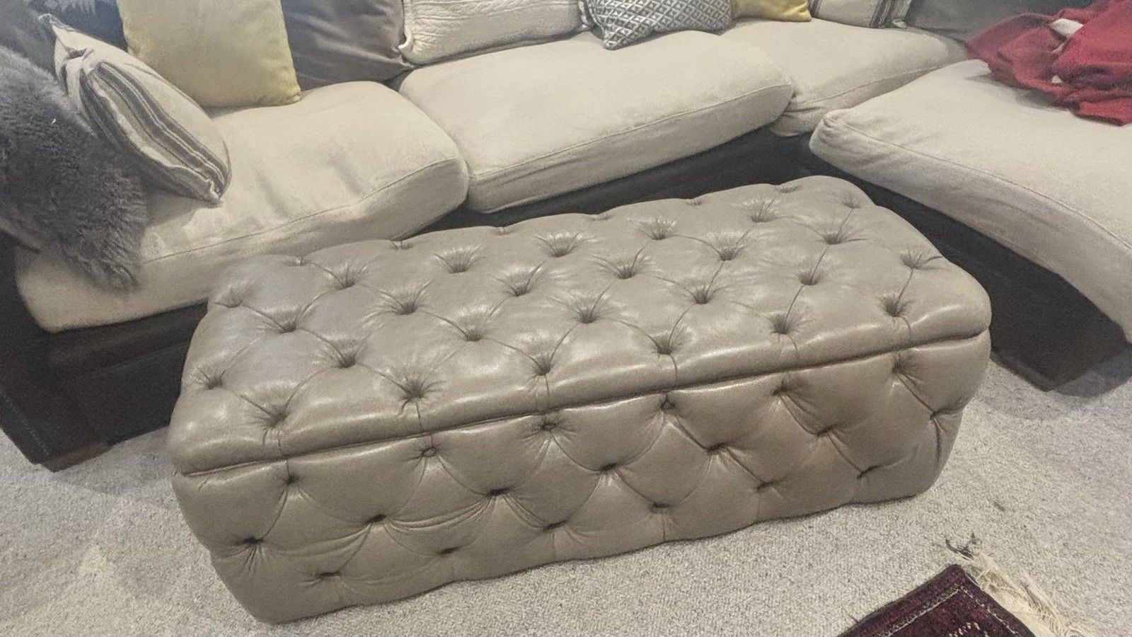 Chesterfield Tufted Faux Leather Banquette Bench Footstool Coffee Table /Beige photo buy