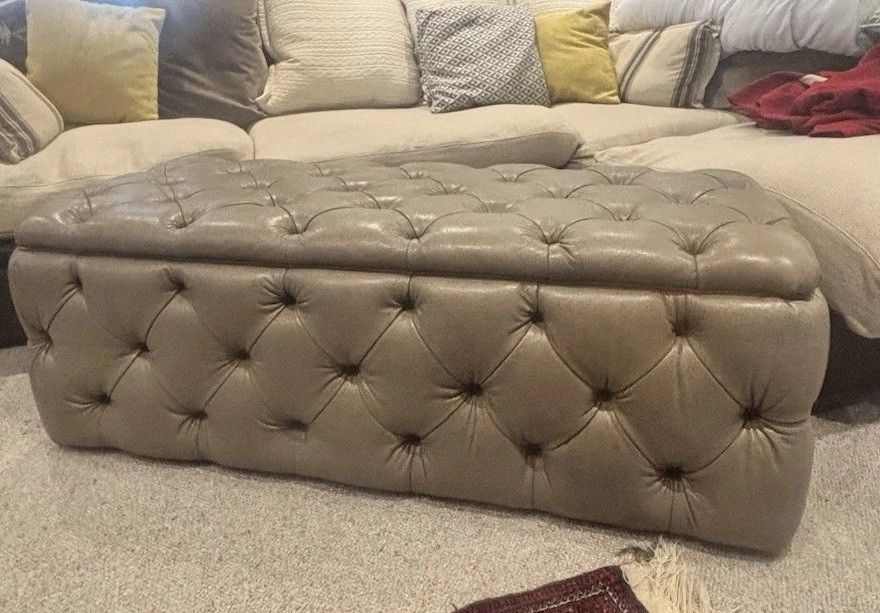 395.0 Chesterfield Tufted Faux Leather Banquette Bench Footstool Coffee Table /Beige photo