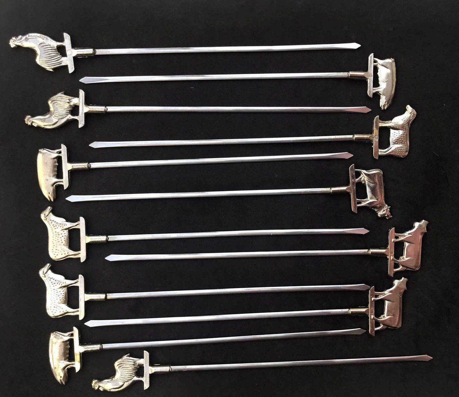 Barbecue-spiezen met dierenfiguren – voor vlees, scampi/zeevruchten en marshmallows – vintage, handgemaakt metaal – set van 12 – cadeau voor hem photo furniture