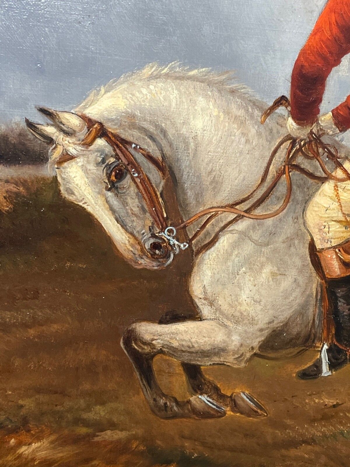 Gesigneerd Thomas Smythe, Hunting Charge, grijs en kastanjebruin paard, groot Victoriaans sportief olieschilderij, ingelijst photo 15000.0