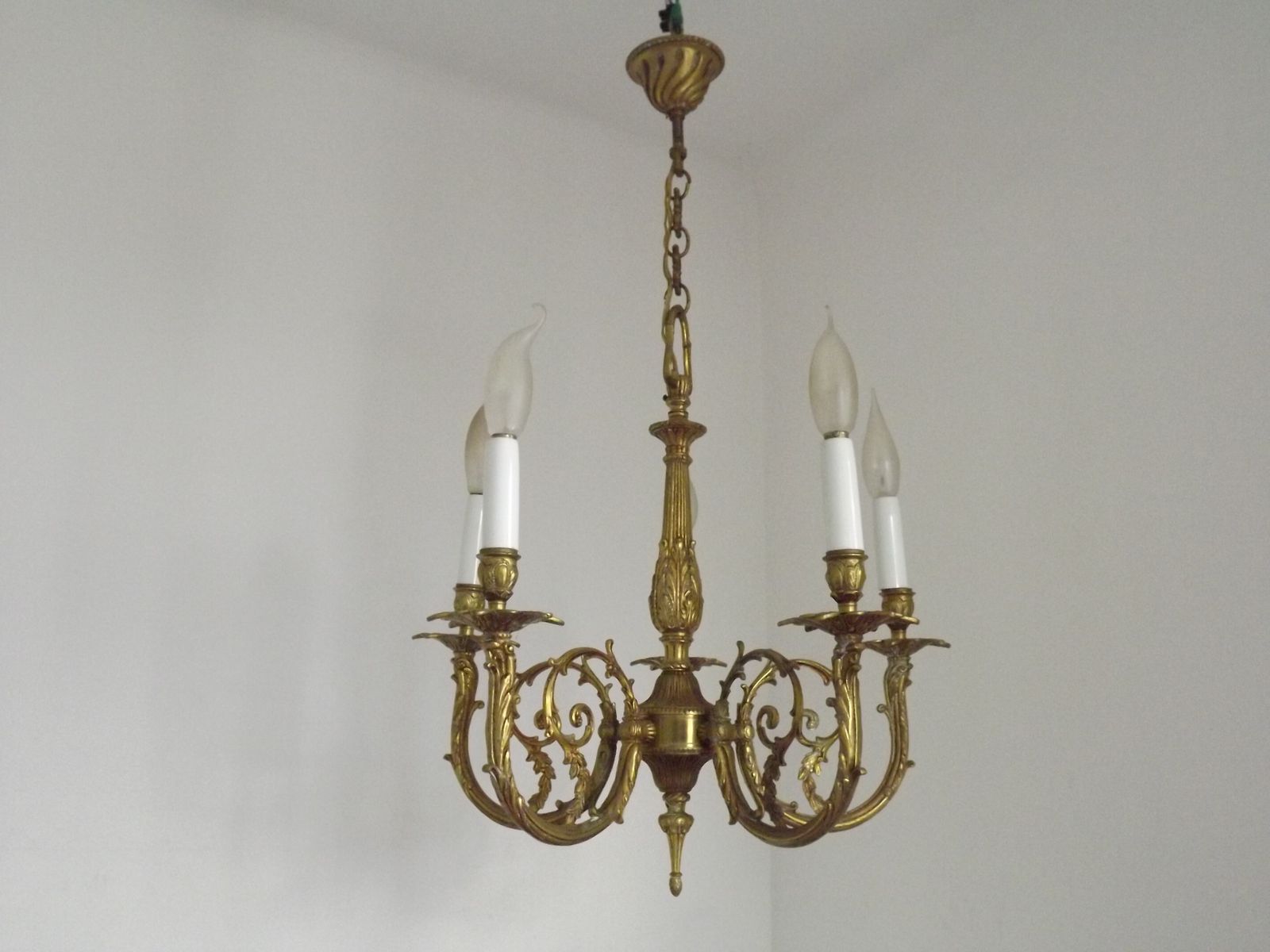 Elegante Franse bronzen Art Nouveau kroonluchter met 5 lichtpunten photo vinterior