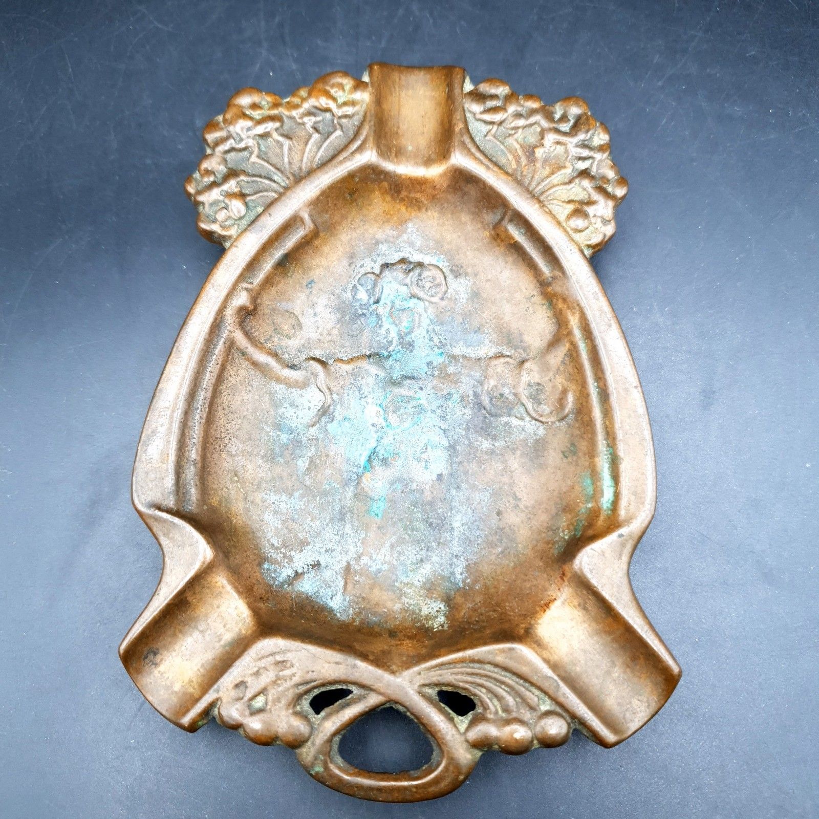 Antiek Art Nouveau Bronzen Figuratieve Asbak Vide Poche Dame Vrouw Bloemen Ca.1900 photo buy