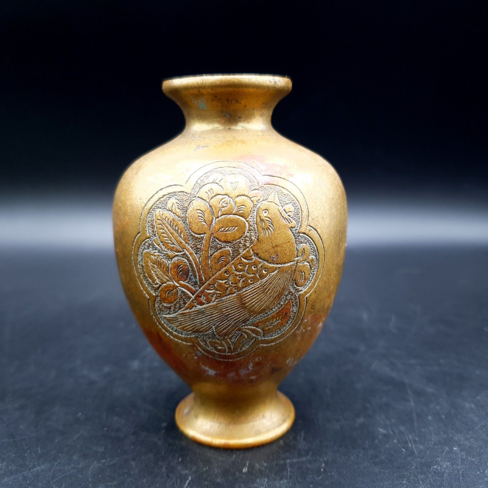 Antique Alfred Salzmann Jerusalem Palestine Brass Bird Vase C 599 C.1930 10.6cm