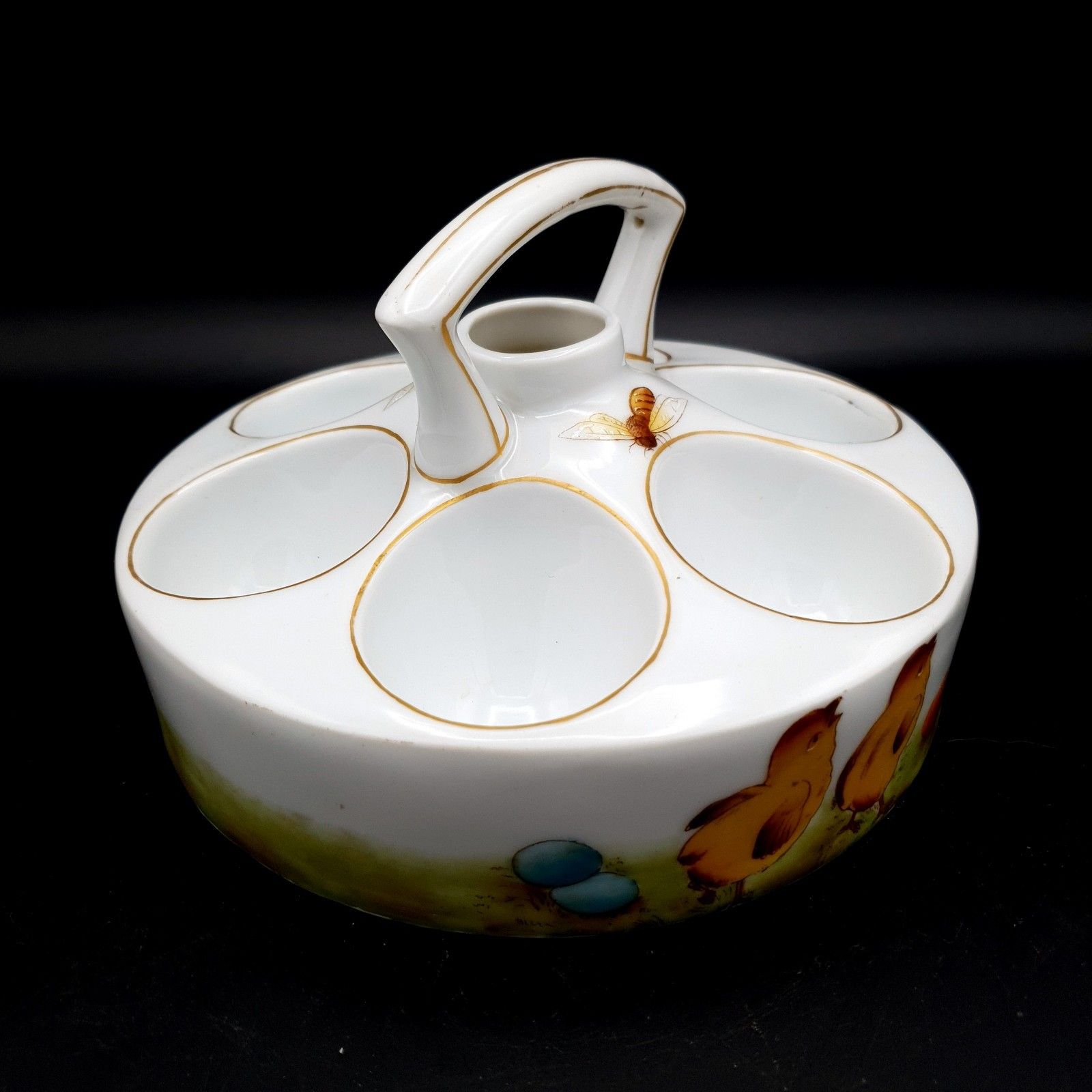 Rare Victorian Heated Egg Cruet Set Chicks & Eggs Ceramic For 6 Eggs L1800s Est photo furniture