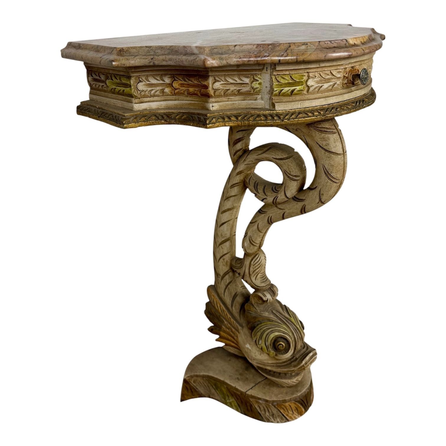 Italian Polychrome Pedestal With Marble Top, Mid 20th Century