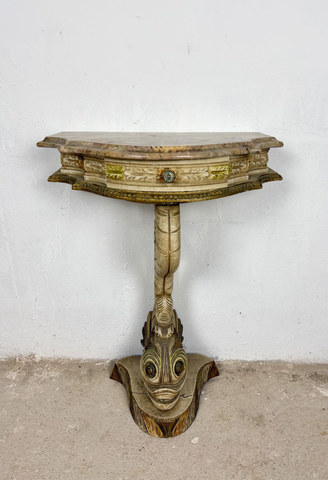 Italian Polychrome Pedestal With Marble Top, Mid 20th Century photo furniture
