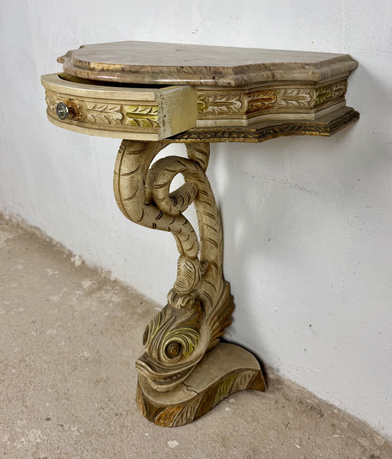Italian Polychrome Pedestal With Marble Top, Mid 20th Century photo buy