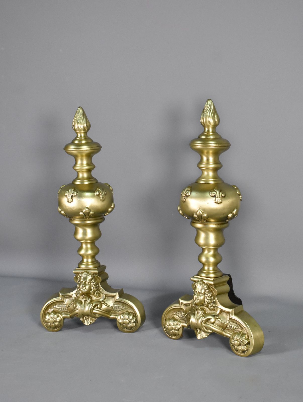 Pair French Bronze Firedogs Napoleon III, Early 19th Century photo for sale