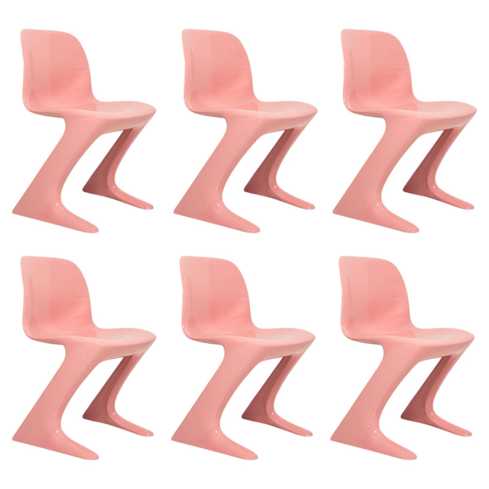 Set van zes lichtroze Kangaroo stoelen, ontworpen door Ernst Moeckl, Duitsland, 1968