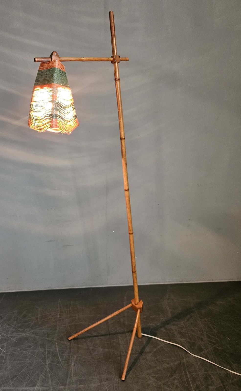 Rare Midcentury Floor Bambnoo And String Lamp, 1960s photo vintage