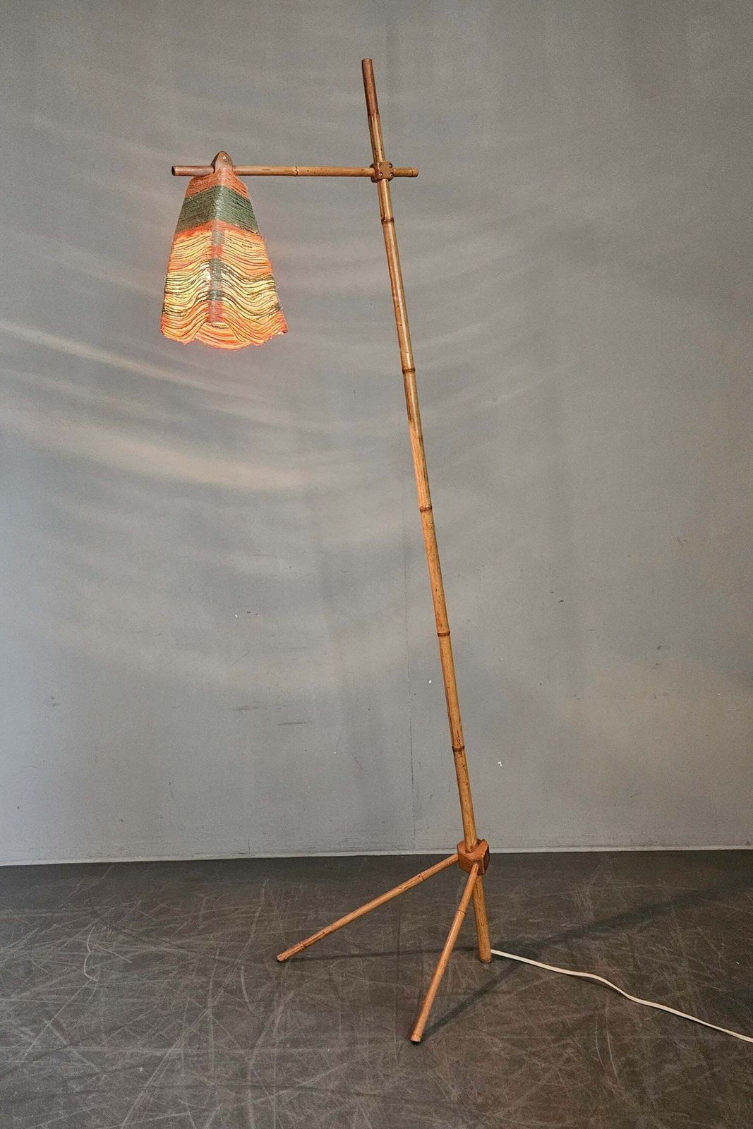 photo for sale Rare Midcentury Floor Bambnoo And String Lamp, 1960s