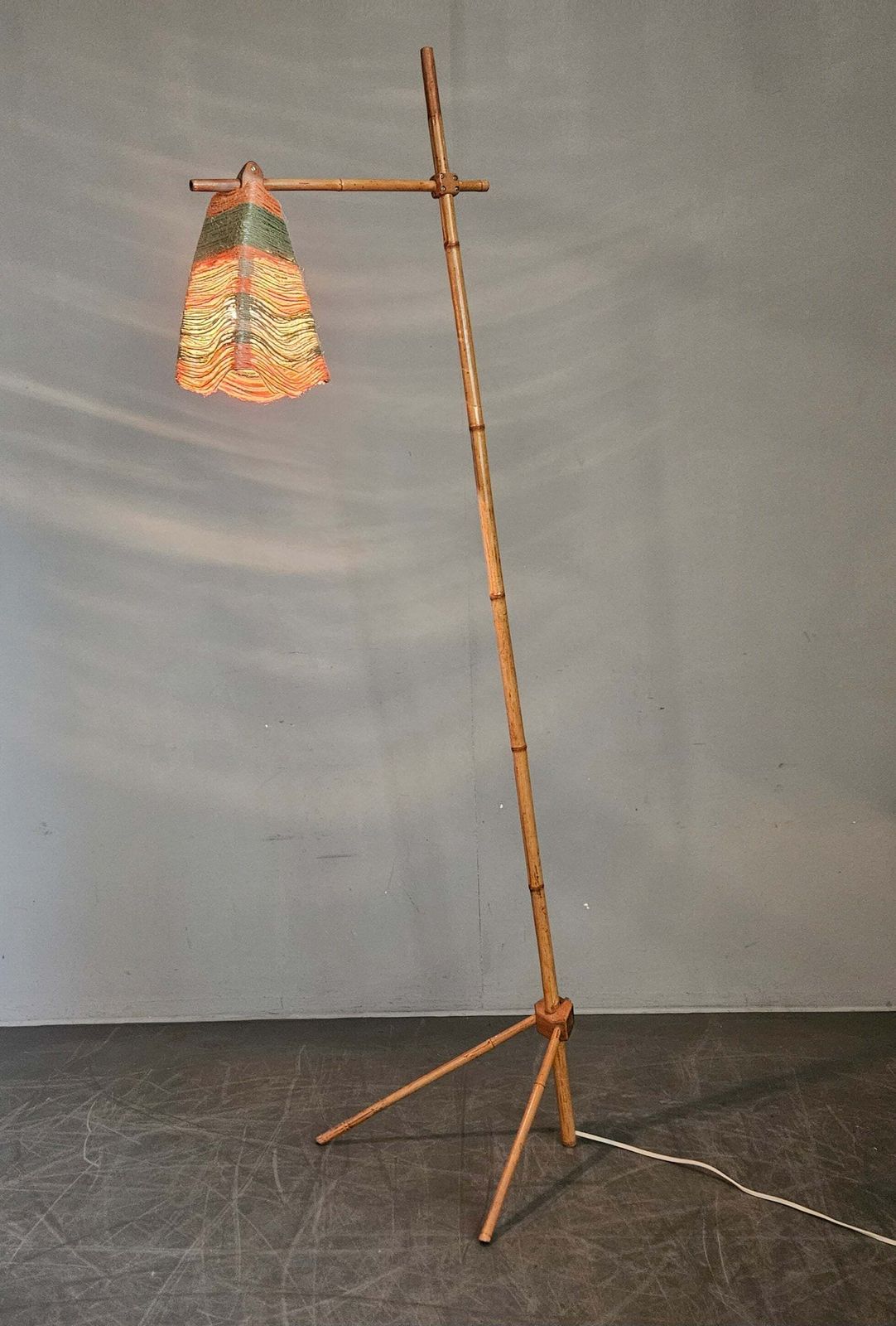 Lighting Rare Midcentury Floor Bambnoo And String Lamp, 1960s photo