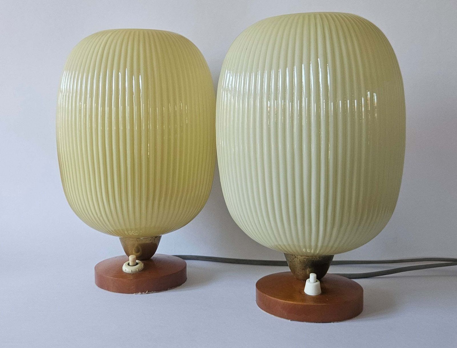 Rare Pair Of Table Lamps, Glass And Wood, 1960s photo furniture