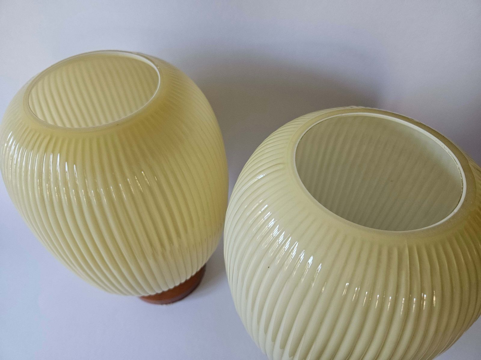 Rare Pair Of Table Lamps, Glass And Wood, 1960s photo vinterior