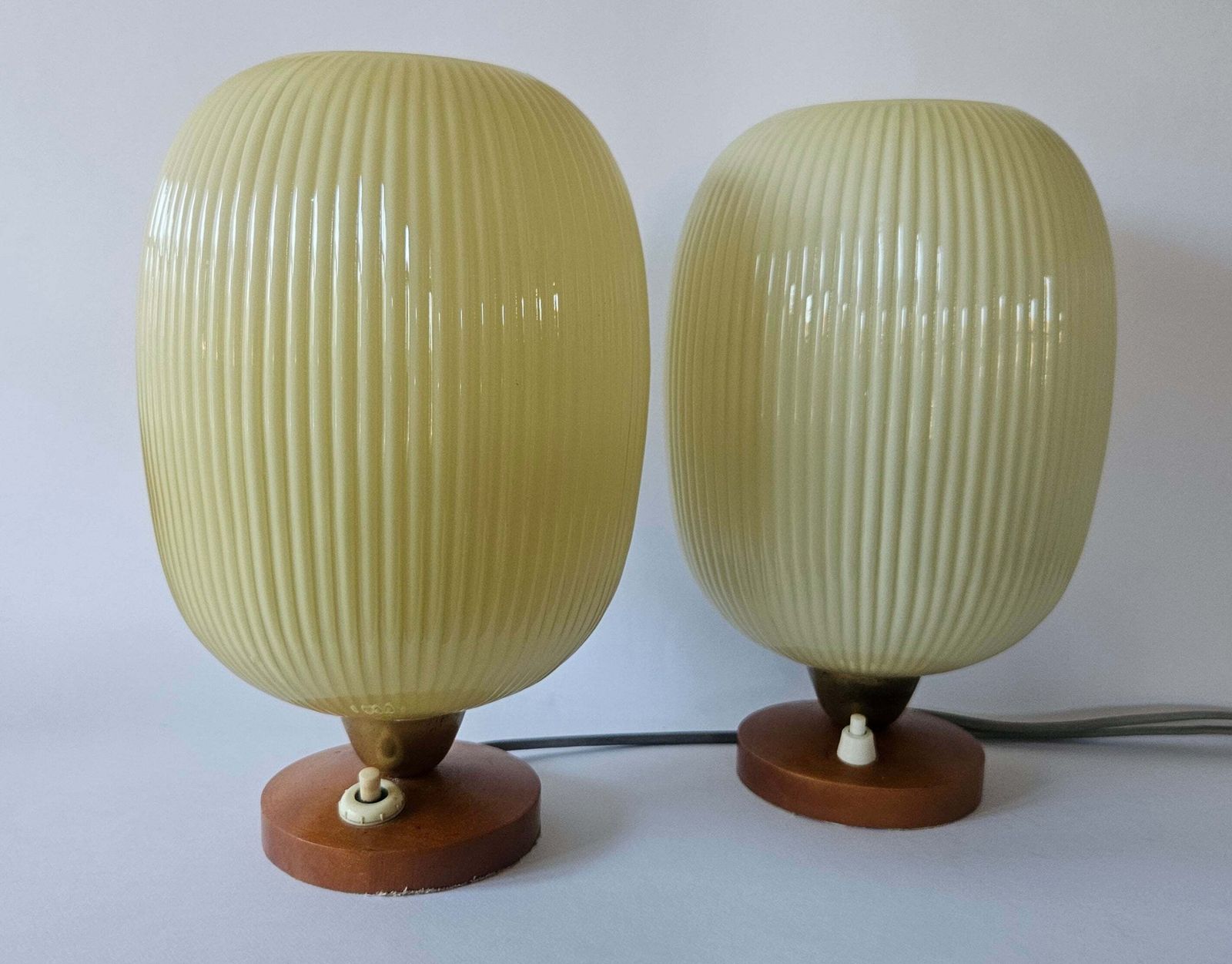 Rare Pair Of Table Lamps, Glass And Wood, 1960s photo buy