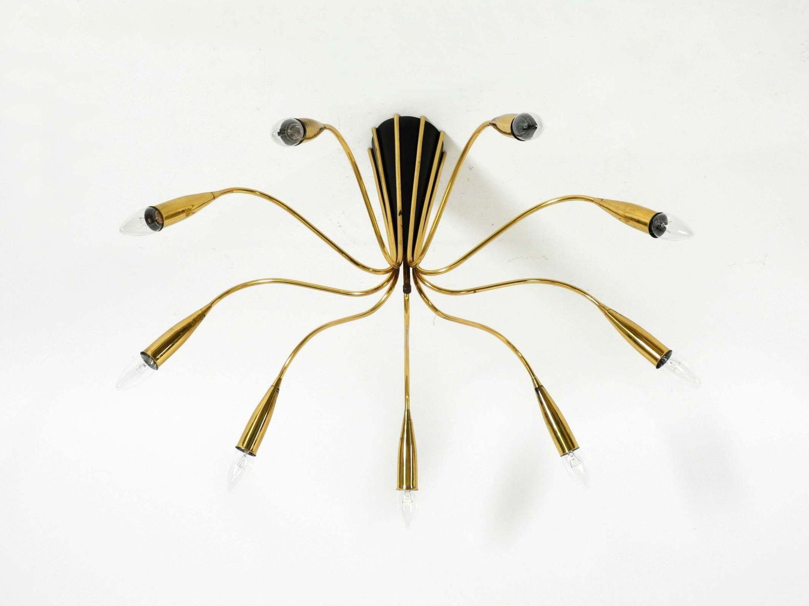 Large 9 Arm Mid Century Modern Brass Sputnik Ceiling Lamp photo vinterior