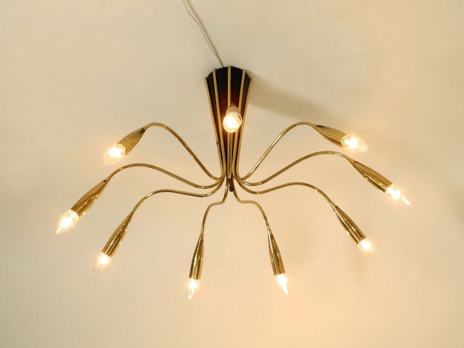photo furniture Large 9 Arm Mid Century Modern Brass Sputnik Ceiling Lamp