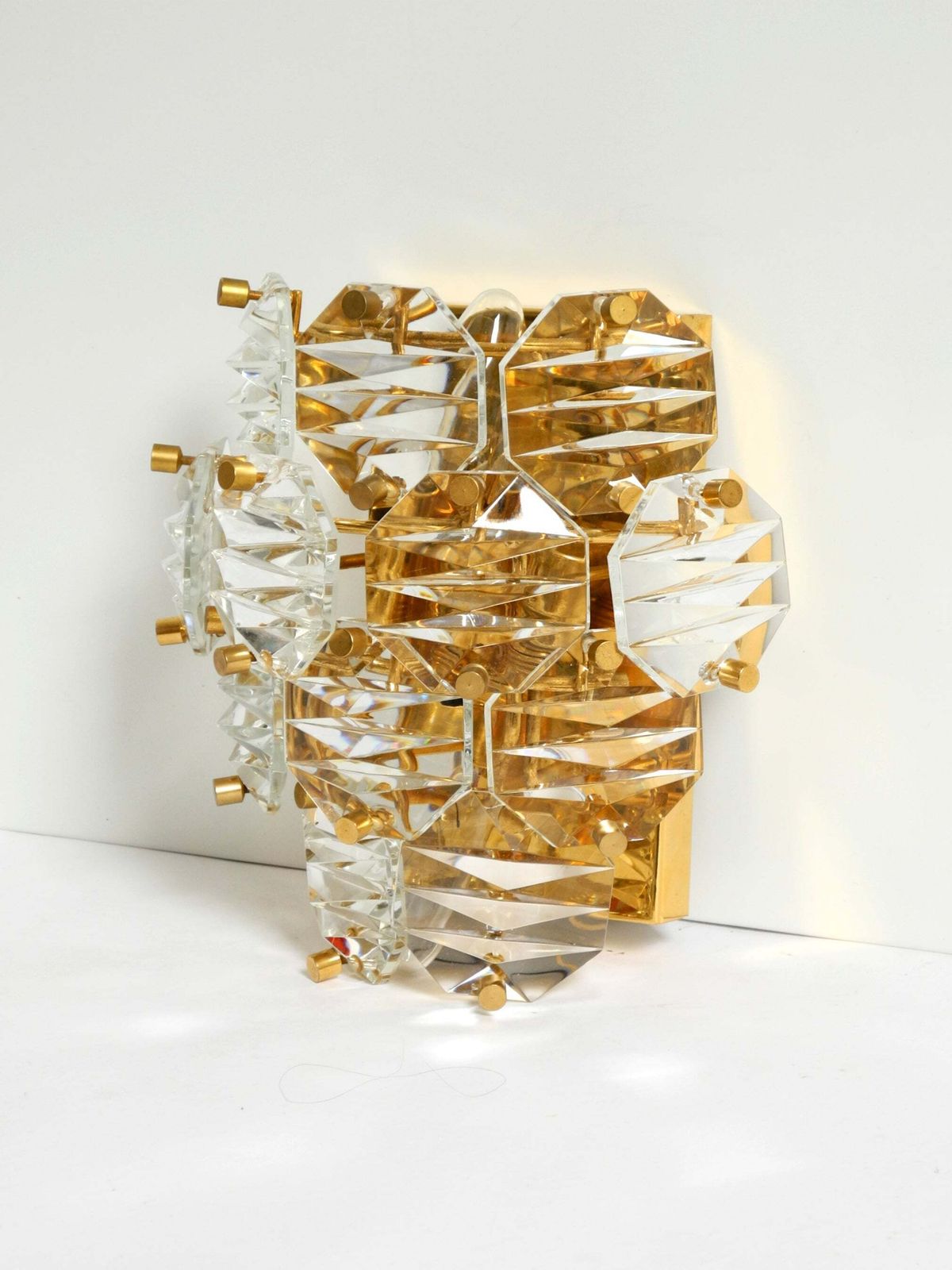 Beautiful Original 1960s Kinkeldey Crystal Glass And Brass Wall Lamp photo vinterior