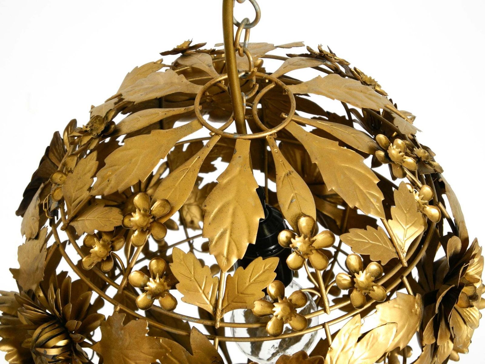 Lighting Beautiful Floral Style Regency Spherical Metal Ceiling Lamp, 1970s Regency photo
