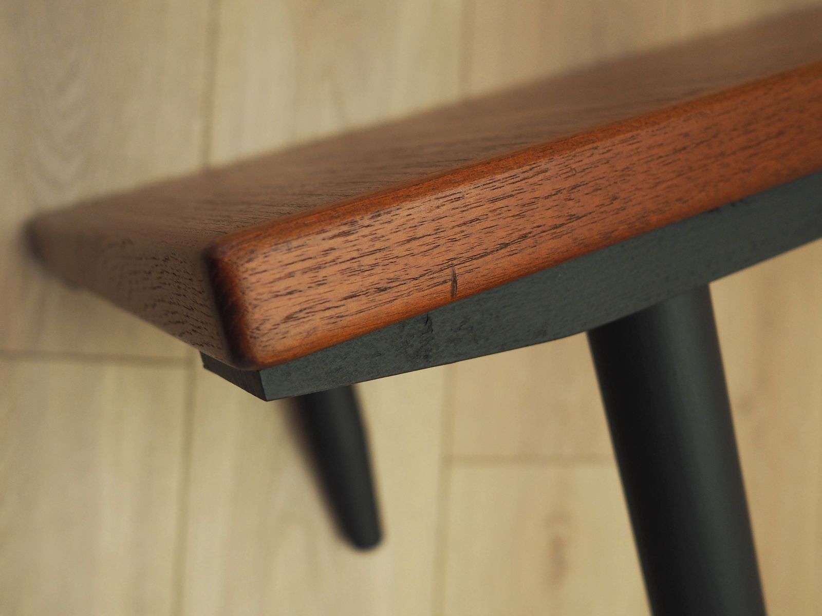 Danish Teak Veneer Coffee Table With Black Legs, 1970s photo vintage