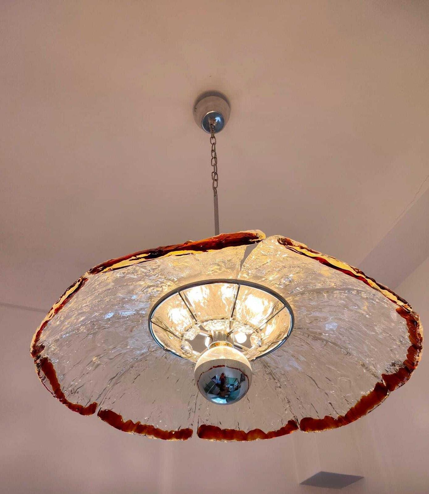 Vintage Murano glazen kroonluchter, ontworpen door Nason Mazzega, 8 bloemblaadjes, 9 lichten, lamp jaren 1970 photo for sale