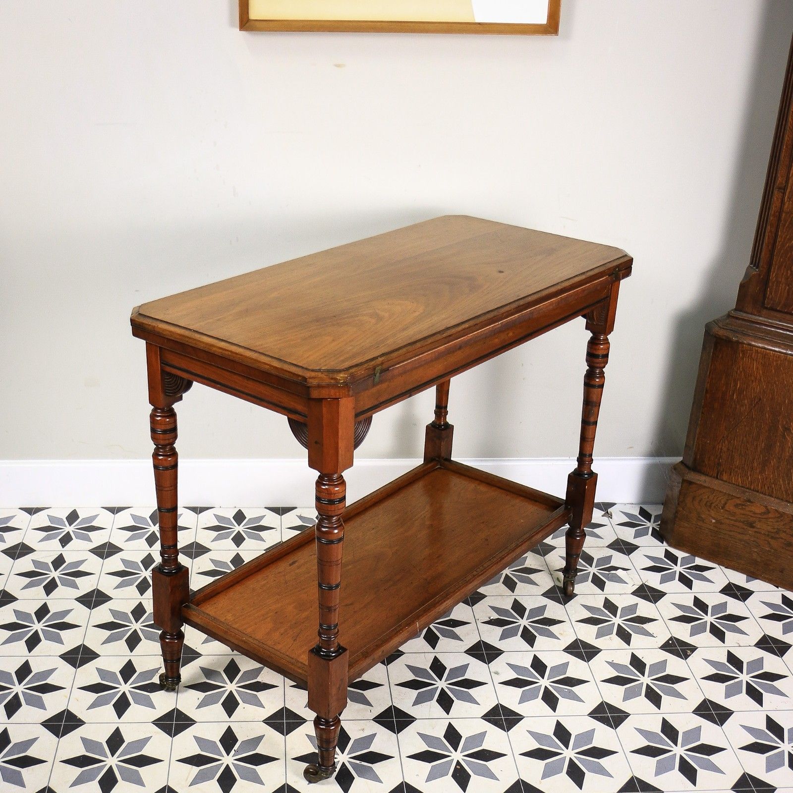 photo vinterior Edwardian Mahogany Card Game Table Baize Top On Porcelain Castors