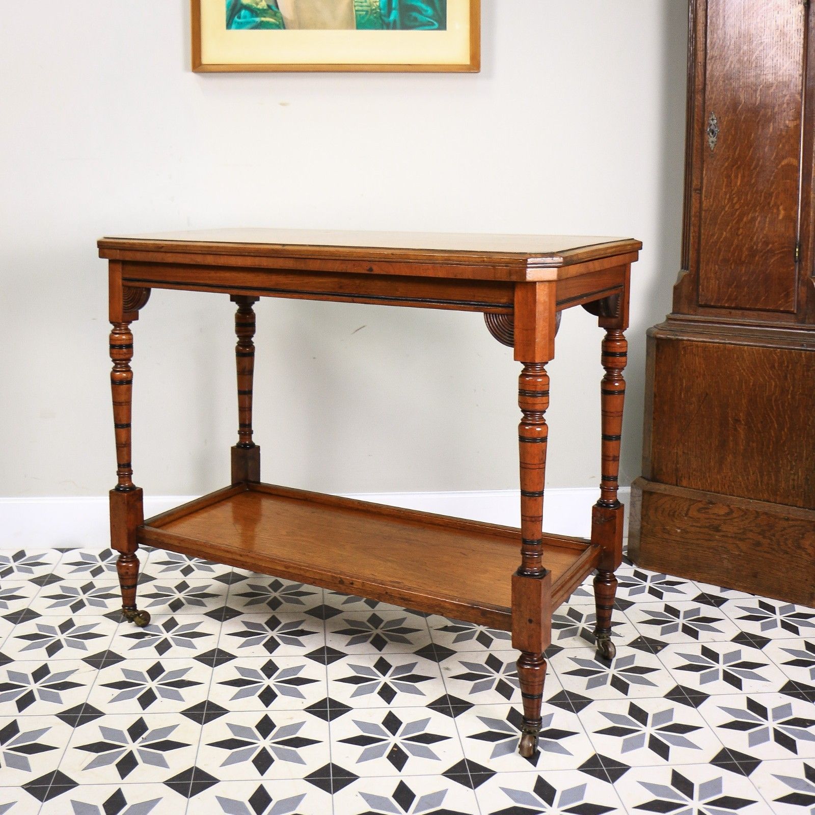 photo buy Edwardian Mahogany Card Game Table Baize Top On Porcelain Castors