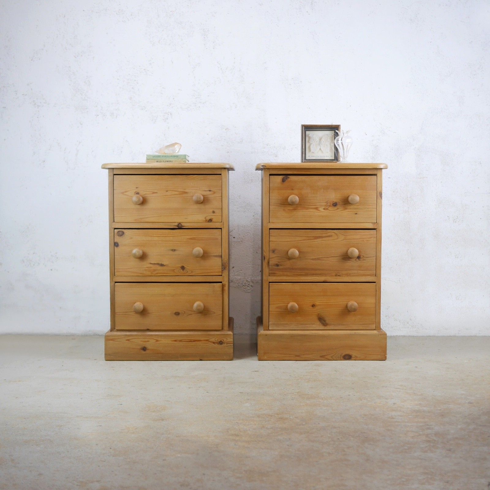 Pair Vintage Stripped Pine Bedside Tables Drawers #103293