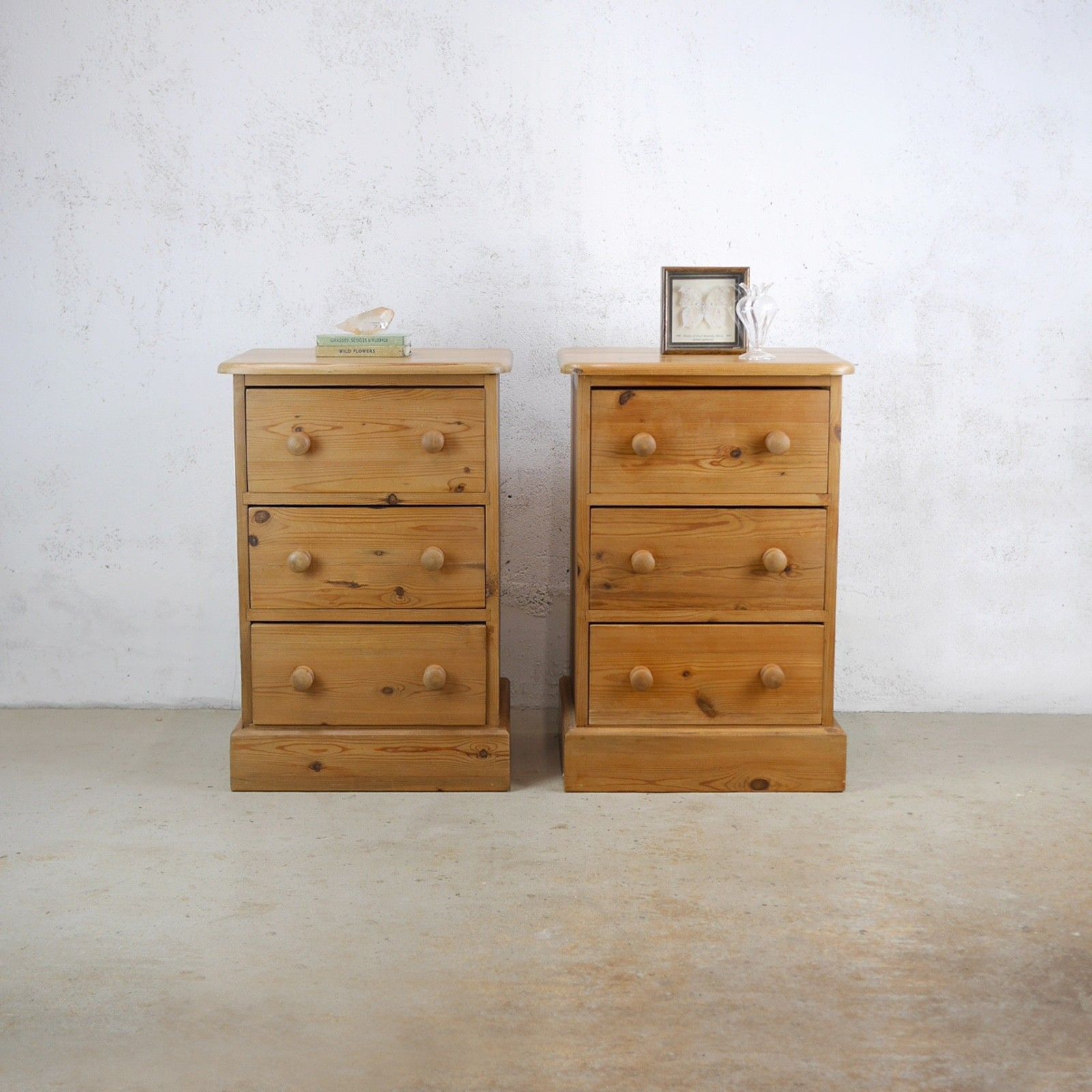 Pair Vintage Stripped Pine Bedside Tables Drawers #103293 photo furniture