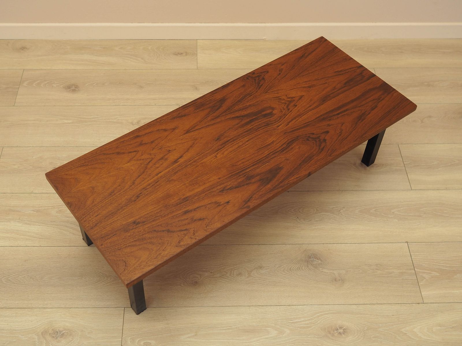 Danish Teak Veneer Coffee Table On Metal Legs, 1960s photo vinterior
