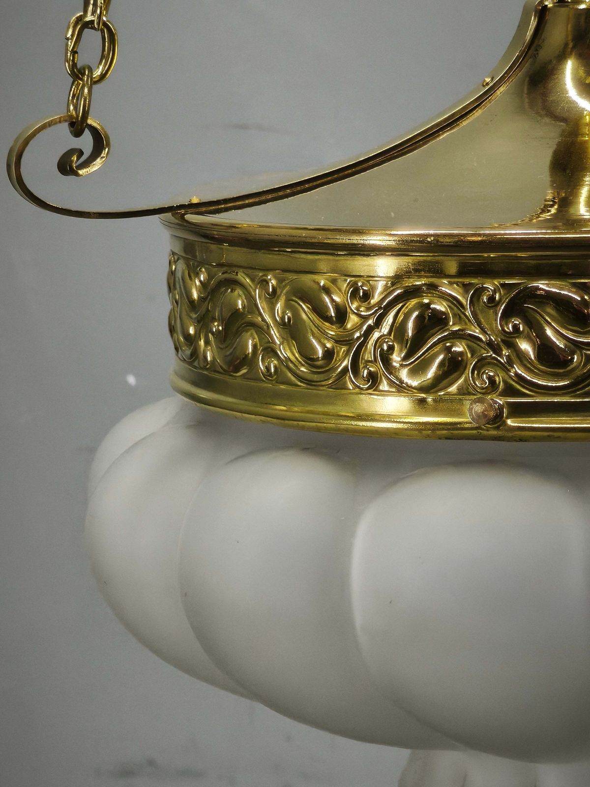 photo furniture Art Nouveau Brass And Opaline Glass Secession Chandelier, Czechoslovakia, 1900s
