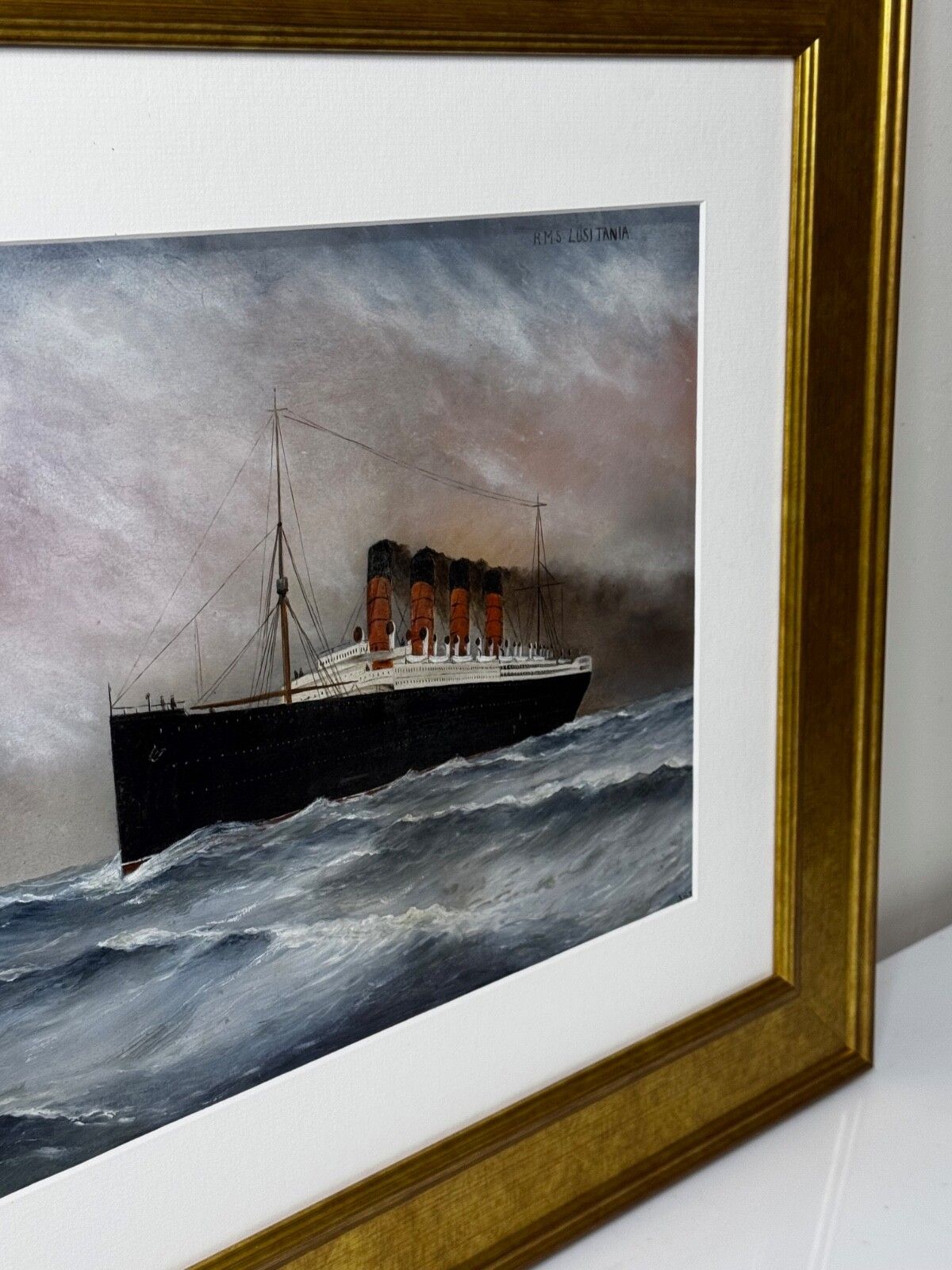 photo buy Mid Century Marine Artwork Rms Lusitania Cunard Ocean Liner Marine Oil Painting Captain Turner 1915
