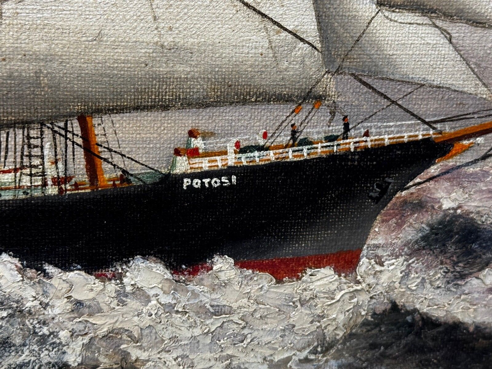 photo for sale Groot nautisch schilderij, begin 20e eeuw, olieverf, vijfmastige zeilschip Potosi, Flying P Liner, Kaap Hoorn in zware zee