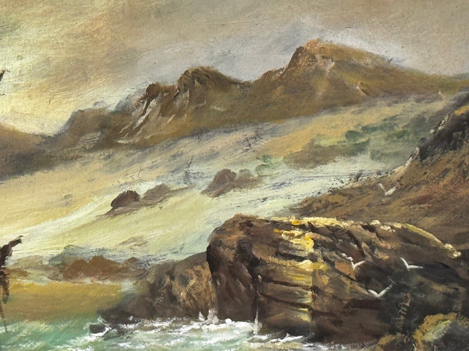photo furniture Victoriaans Brits marineolieverfschilderij Bamburgh Castle Scheepswrak Volgeling Carmichael