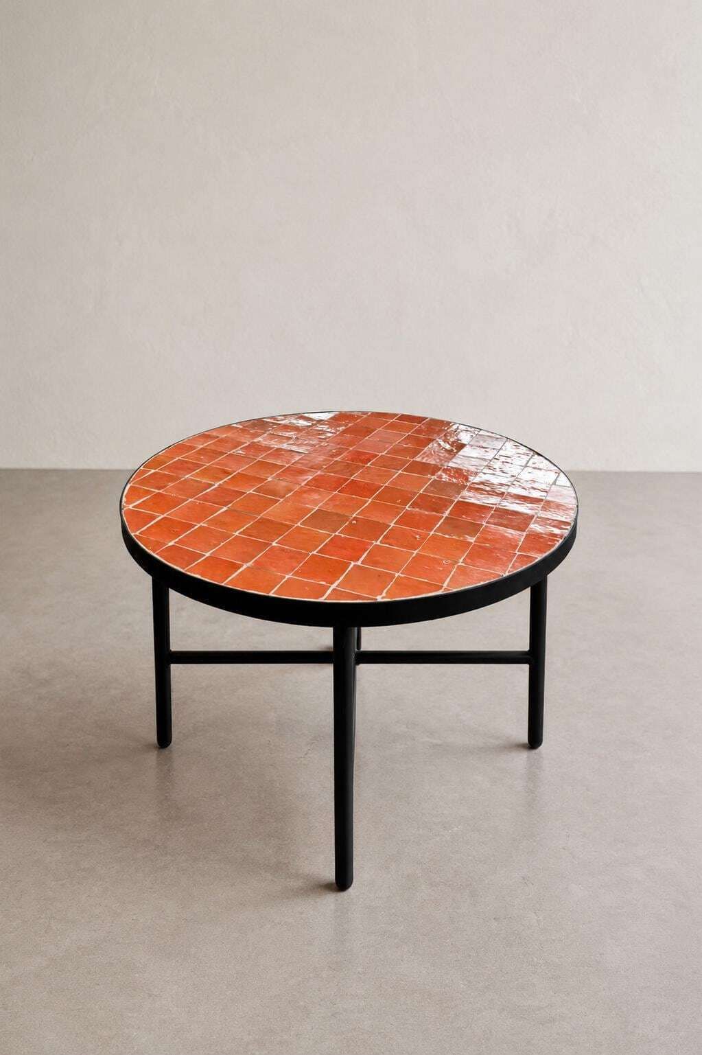 Moroccan Round Orange Zellige Coffe Table 60 Cm, Handmade Mosaic Tile Table, Square Side Table, Orange Design, Mediterranean Home Deco.