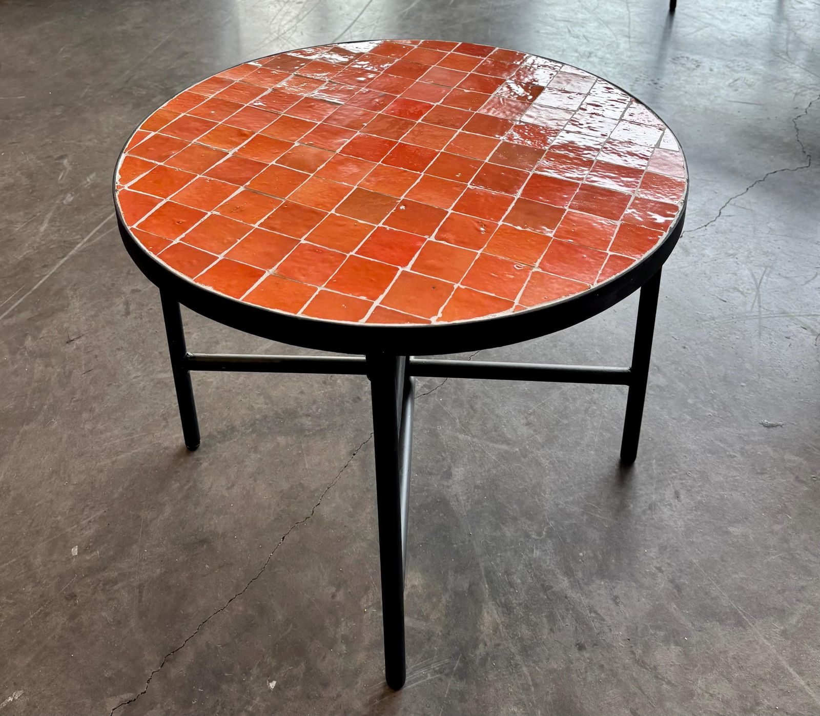 Moroccan Round Orange Zellige Coffe Table 60 Cm, Handmade Mosaic Tile Table, Square Side Table, Orange Design, Mediterranean Home Deco. photo vintage