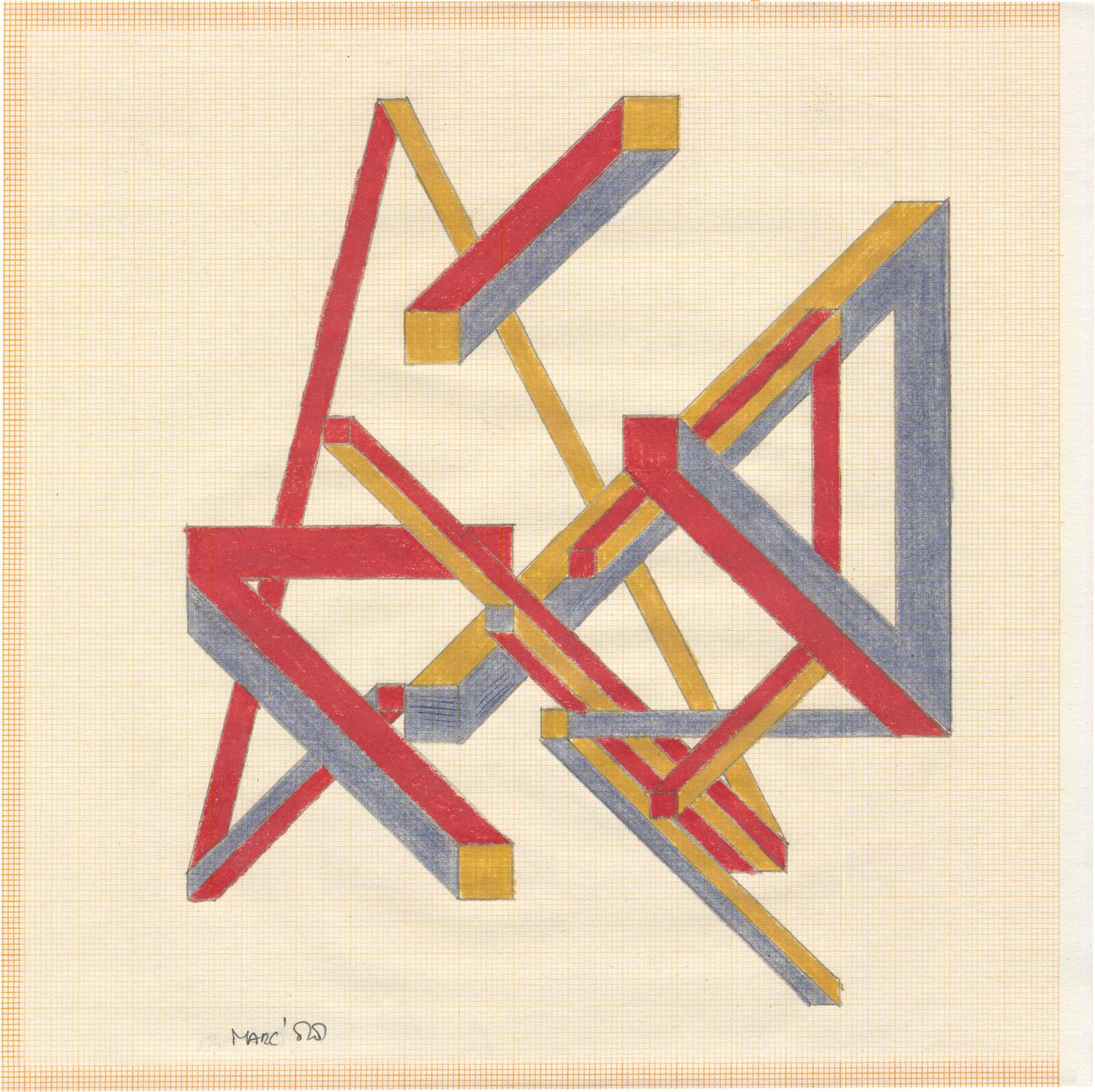 Cerebraal minimalistisch Nederlands geometrisch werk op papier, 1988 photo furniture